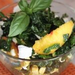 Peach Corn Kale Salad with Basil Honey Vinaigrette 